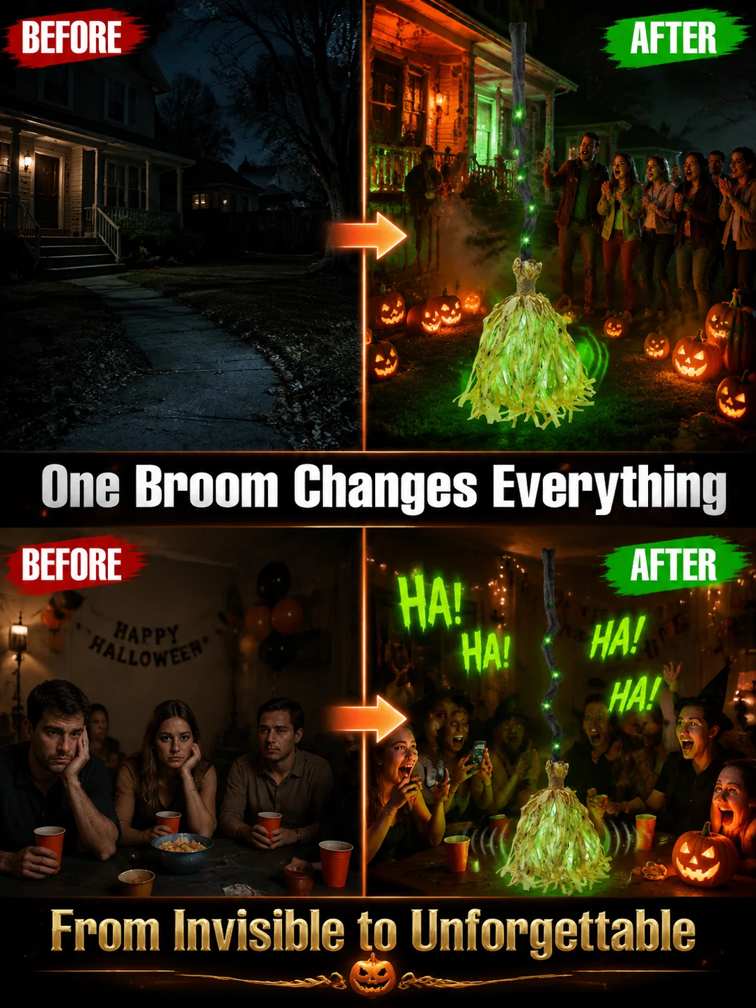 🎃 Viral Halloween Hit! Animated Witch Broom Walks, Laughs & Glows in the Dark ✨