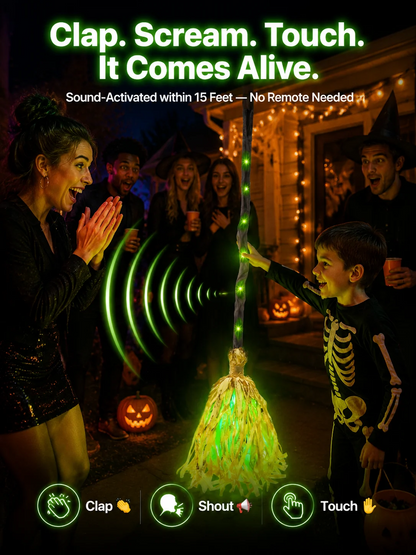 🎃 Viral Halloween Hit! Animated Witch Broom Walks, Laughs & Glows in the Dark ✨