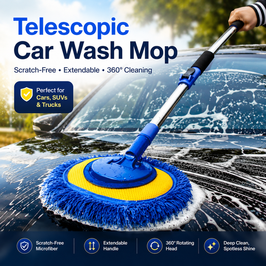 Time-Limited Special-Durable Aluminum Long Handle Telescopic Car Wash Mop – Soft Microfiber, Scratch-Free & Adjustable Length