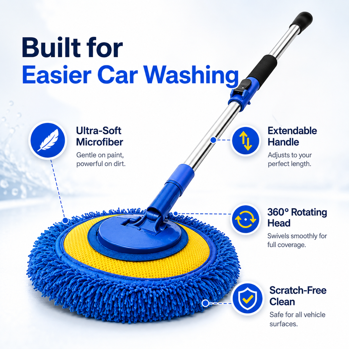 Time-Limited Special-Durable Aluminum Long Handle Telescopic Car Wash Mop – Soft Microfiber, Scratch-Free & Adjustable Length