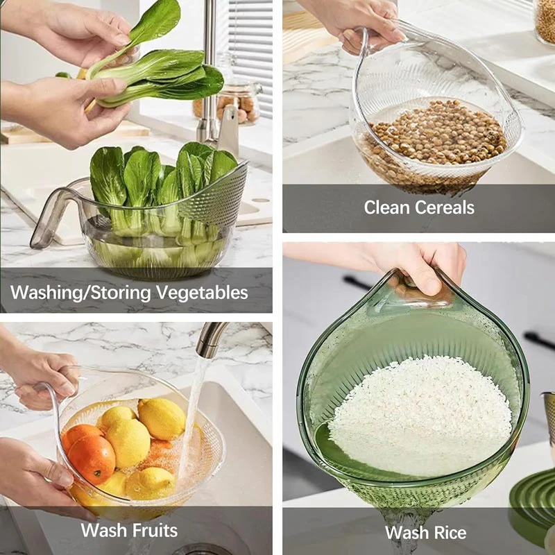 Multi-Purpose Rice Washing & Strainer Bowl | Wash Rice, Fruits & Vegetables