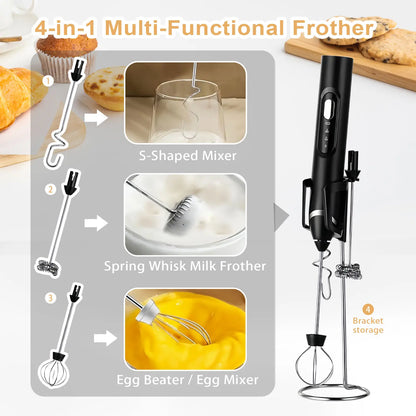 Super Powerful Torque — Rechargeable Milk Frother Wand 3-Speed Handheld Foam Maker for Coffee, Matcha & Protein Shakes