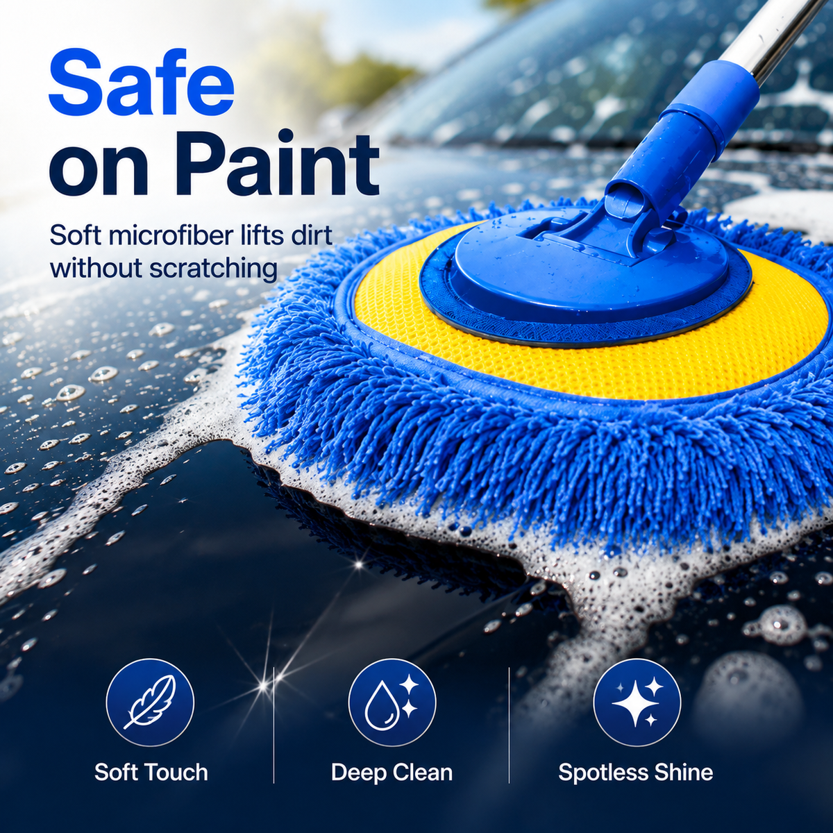 Time-Limited Special-Durable Aluminum Long Handle Telescopic Car Wash Mop – Soft Microfiber, Scratch-Free & Adjustable Length