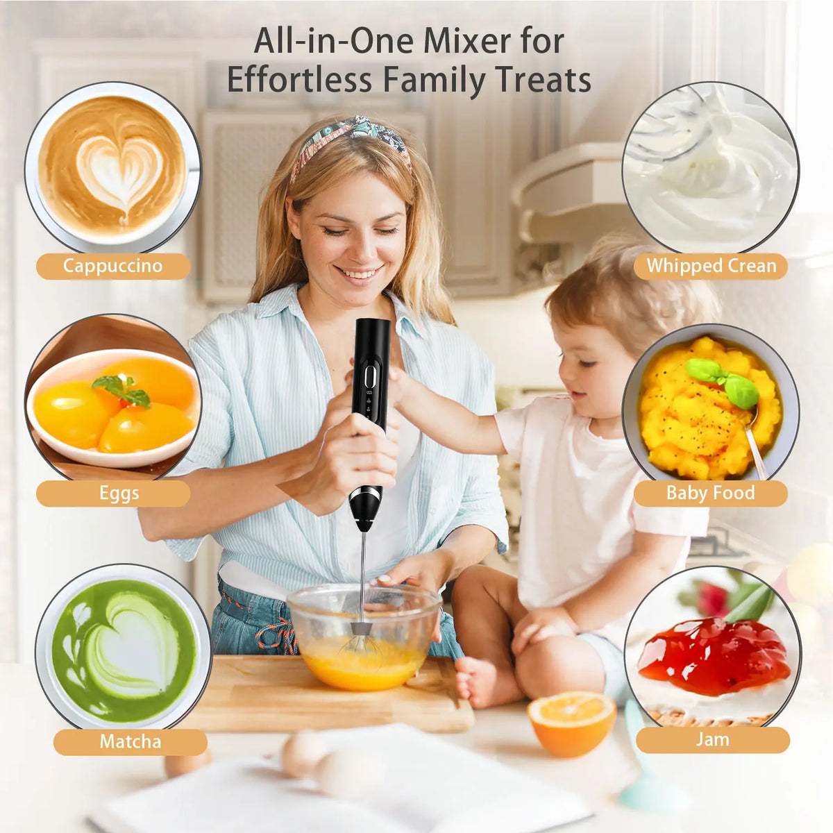 Super Powerful Torque — Rechargeable Milk Frother Wand 3-Speed Handheld Foam Maker for Coffee, Matcha & Protein Shakes