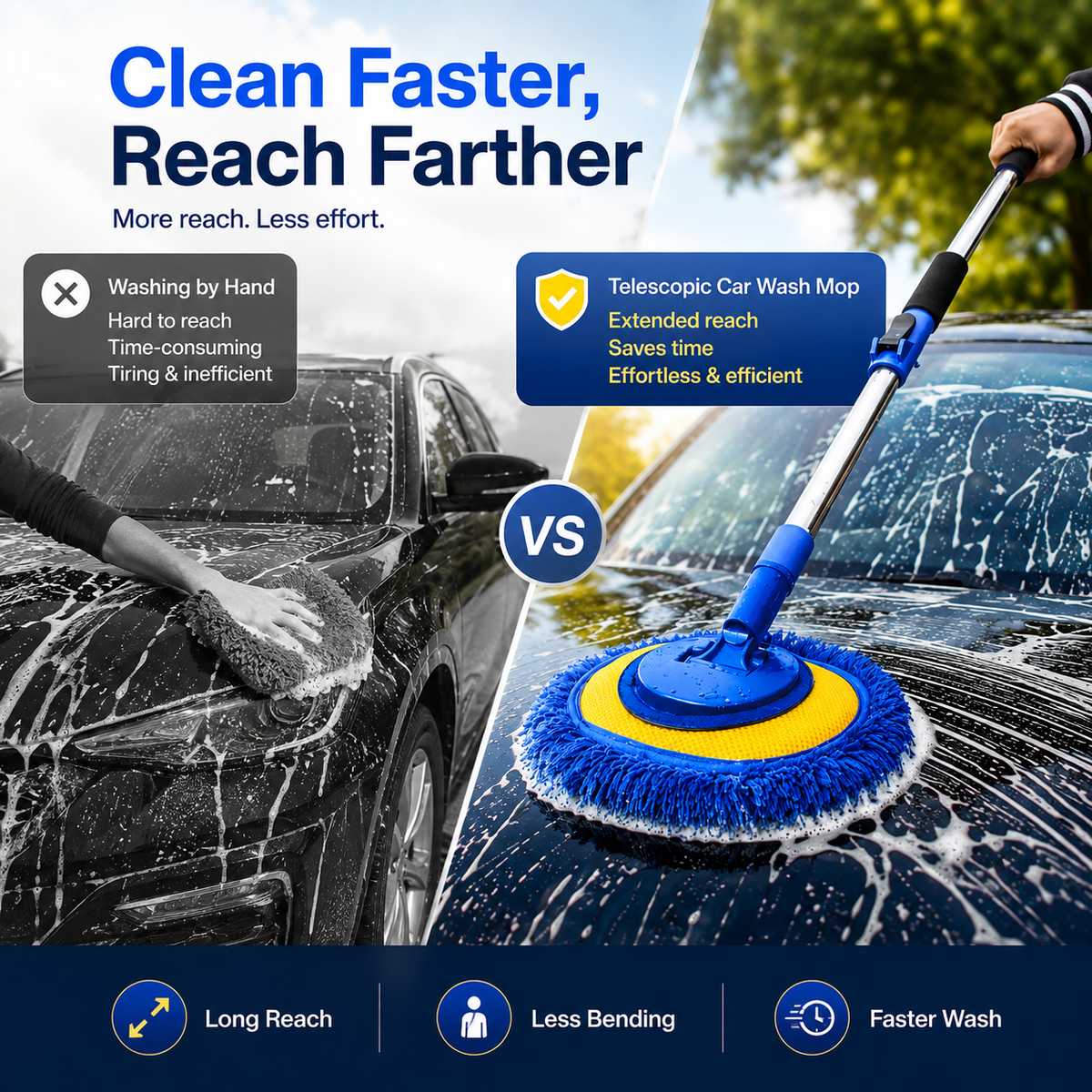 Time-Limited Special-Durable Aluminum Long Handle Telescopic Car Wash Mop – Soft Microfiber, Scratch-Free & Adjustable Length