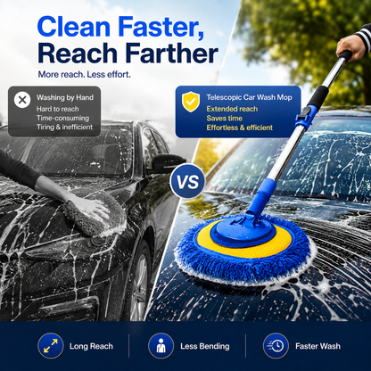 Time-Limited Special-Durable Aluminum Long Handle Telescopic Car Wash Mop – Soft Microfiber, Scratch-Free & Adjustable Length