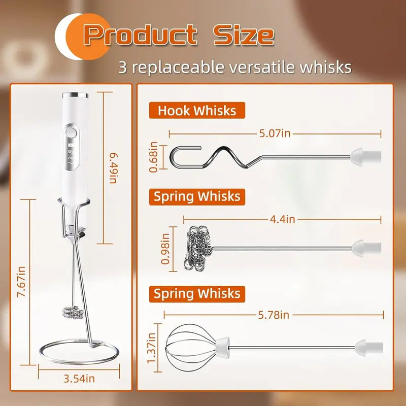 Super Powerful Torque — Rechargeable Milk Frother Wand 3-Speed Handheld Foam Maker for Coffee, Matcha & Protein Shakes