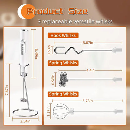 Super Powerful Torque — Rechargeable Milk Frother Wand 3-Speed Handheld Foam Maker for Coffee, Matcha & Protein Shakes