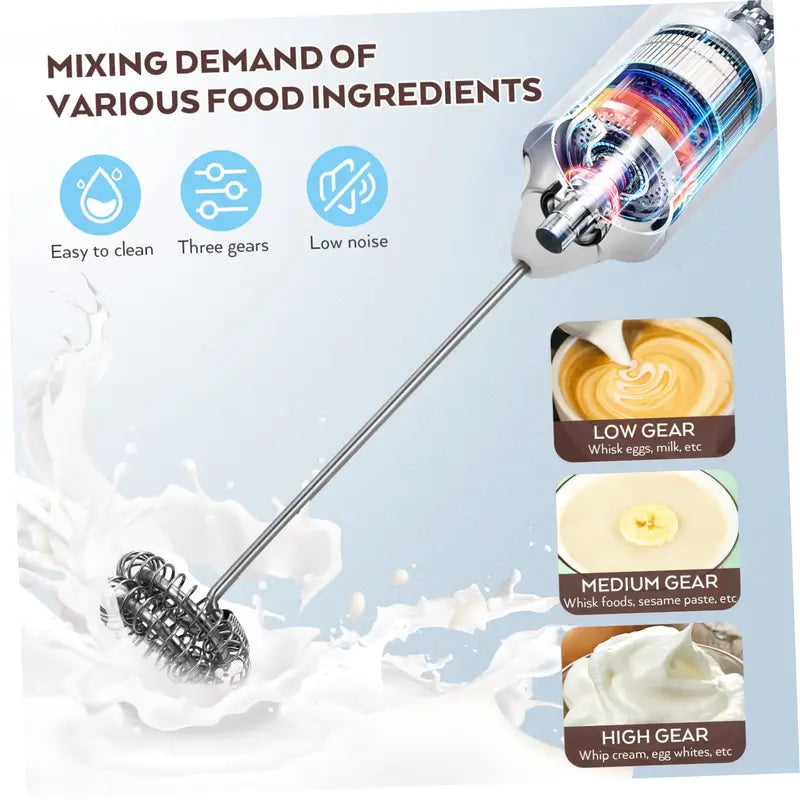 Super Powerful Torque — Rechargeable Milk Frother Wand 3-Speed Handheld Foam Maker for Coffee, Matcha & Protein Shakes