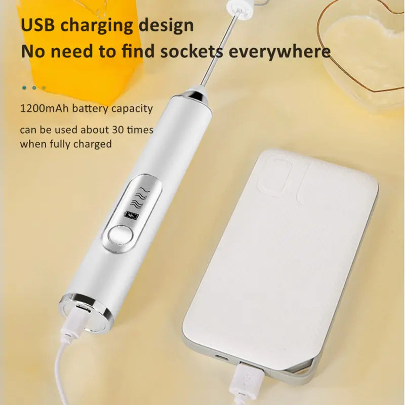 Super Powerful Torque — Rechargeable Milk Frother Wand 3-Speed Handheld Foam Maker for Coffee, Matcha & Protein Shakes