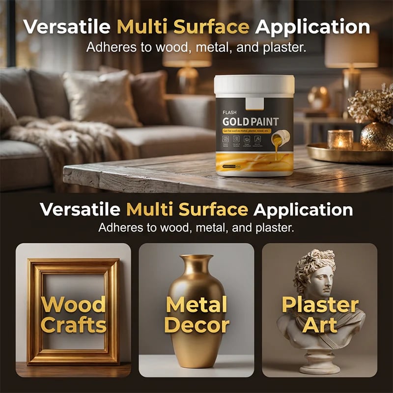 Water-Based Flash Gold Paint – Versatile for Canvas, Wood & Ceramic