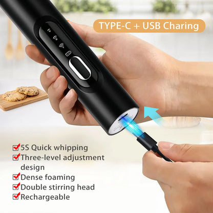 Super Powerful Torque — Rechargeable Milk Frother Wand 3-Speed Handheld Foam Maker for Coffee, Matcha & Protein Shakes