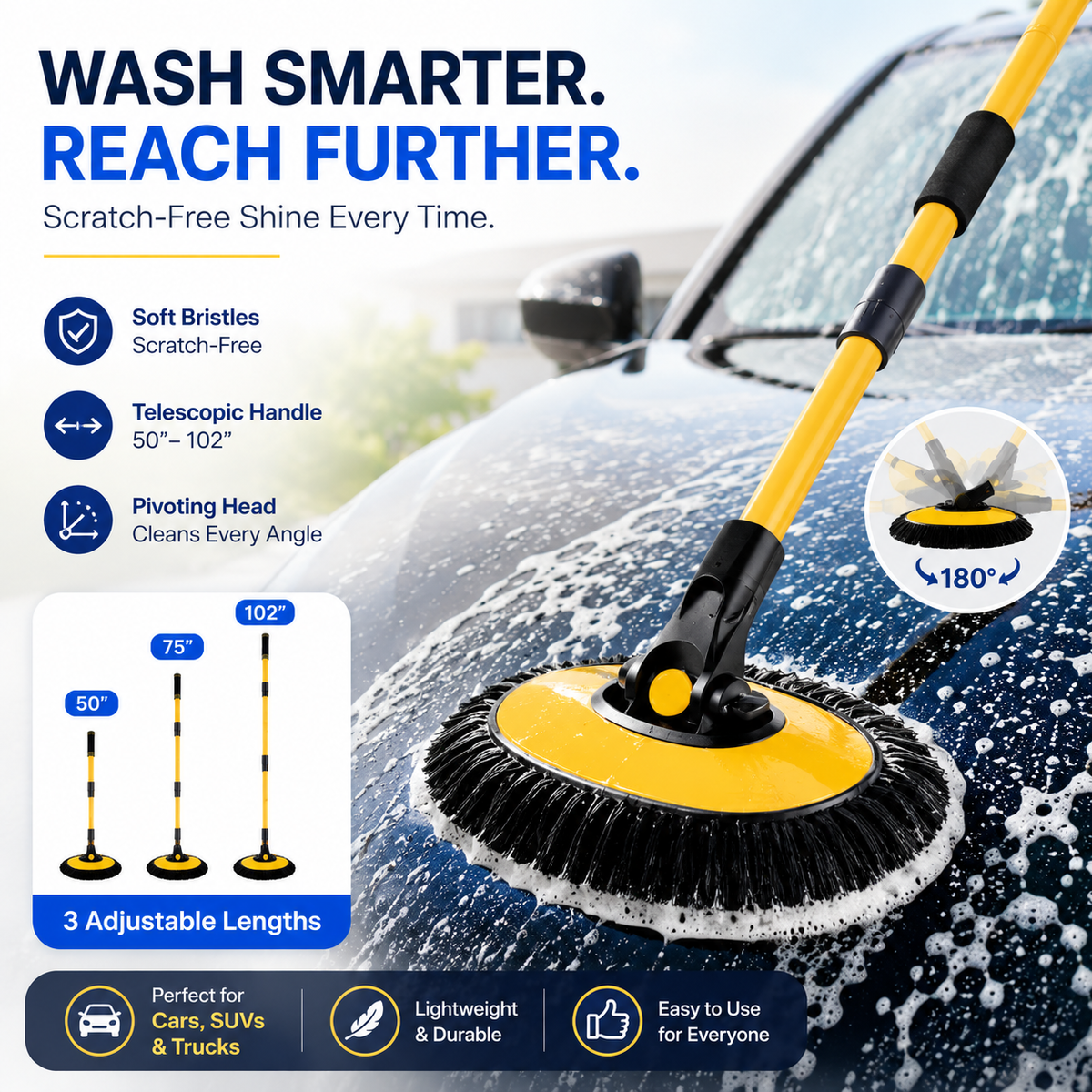 Time-Limited Special-Durable Aluminum Long Handle Telescopic Car Wash Mop – Soft Microfiber, Scratch-Free & Adjustable Length