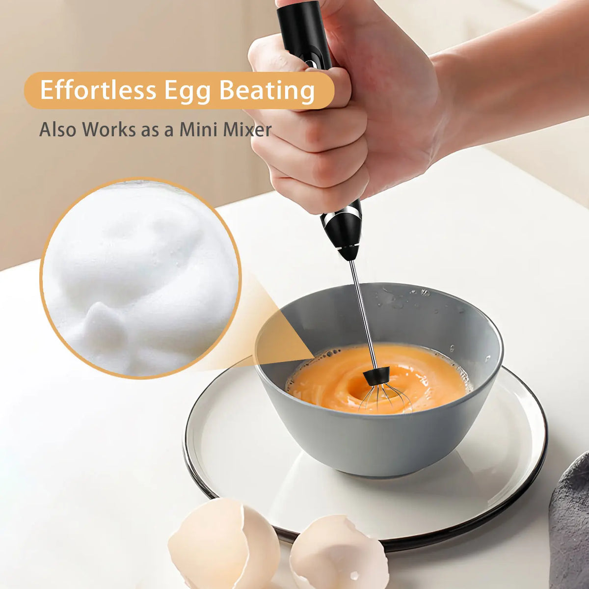 Super Powerful Torque — Rechargeable Milk Frother Wand 3-Speed Handheld Foam Maker for Coffee, Matcha & Protein Shakes